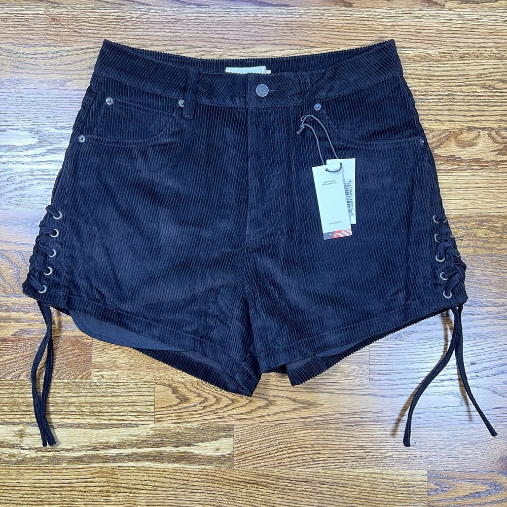 Honor The Gift Women's Black Corduroy Lace Up Hip Shorts Hi Rise Size Lg NWT